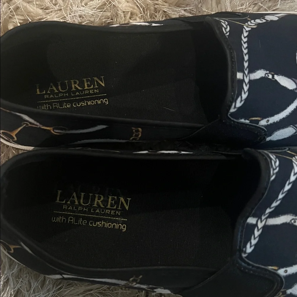 Lauren Ralph Lauren Navy Slip-On Shoes with Chain Pattern - Picture 2 of 6